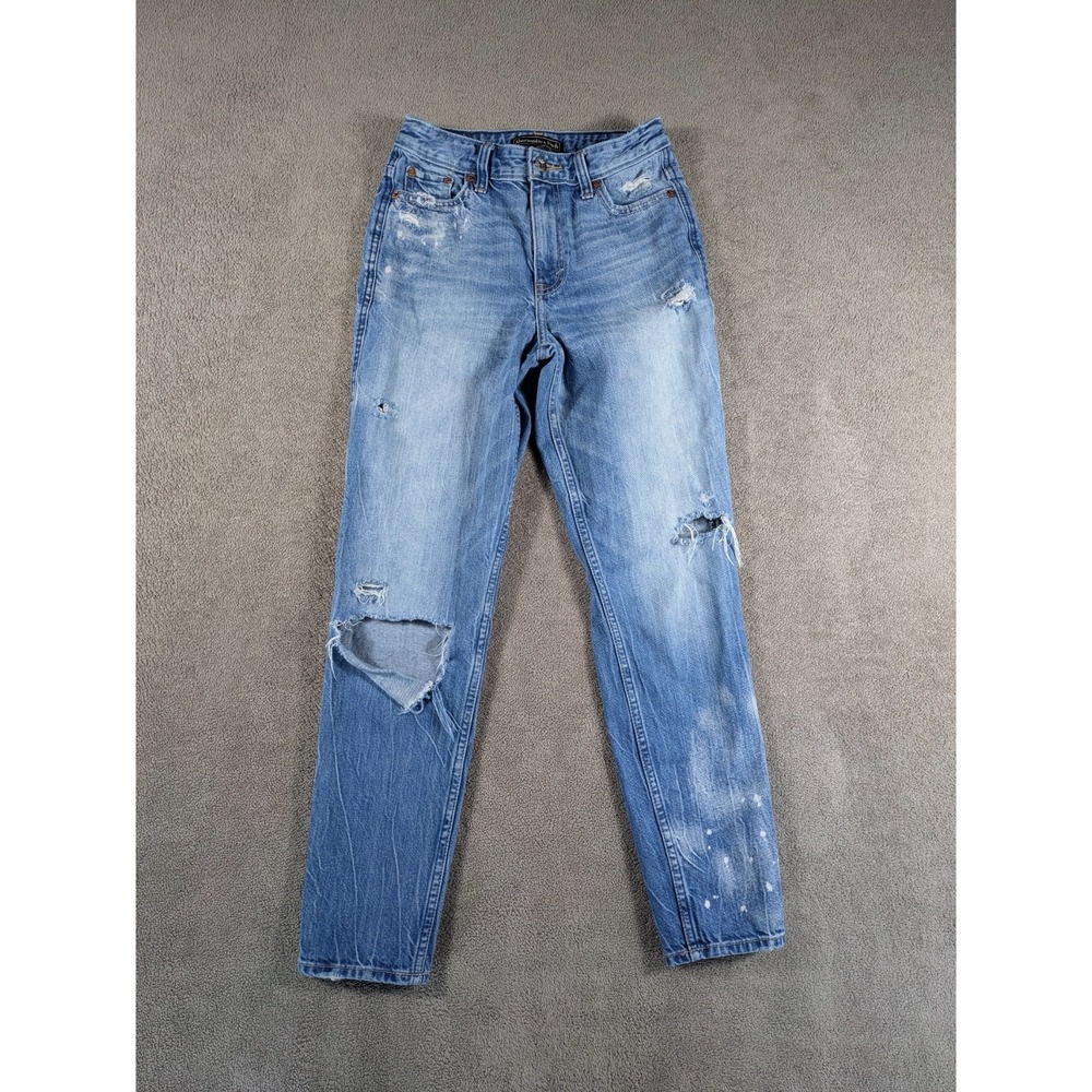Abercrombie &‎ Fitch Girlfriend Jeans Womens 24 Blue Denim Signature Distressed